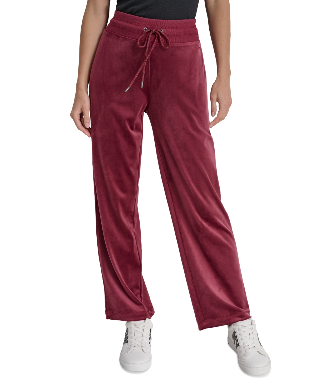 Dkny Jeans Petite Drawstring-waist Velour Pants In Burgundy Shiny