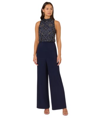 Adrianna Papell Petite Beaded Blouson Wide Leg Jumpsuit Macy s