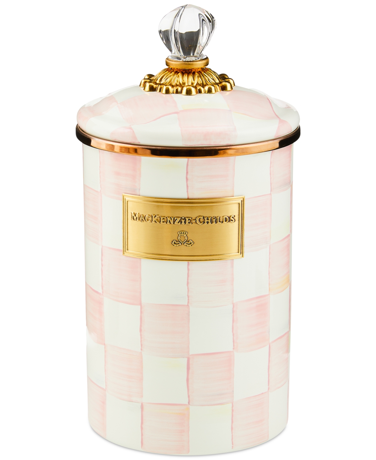 Mackenzie-childs Mackenzie Childs Rosy Check Enameled Steel Large Canister In Multi