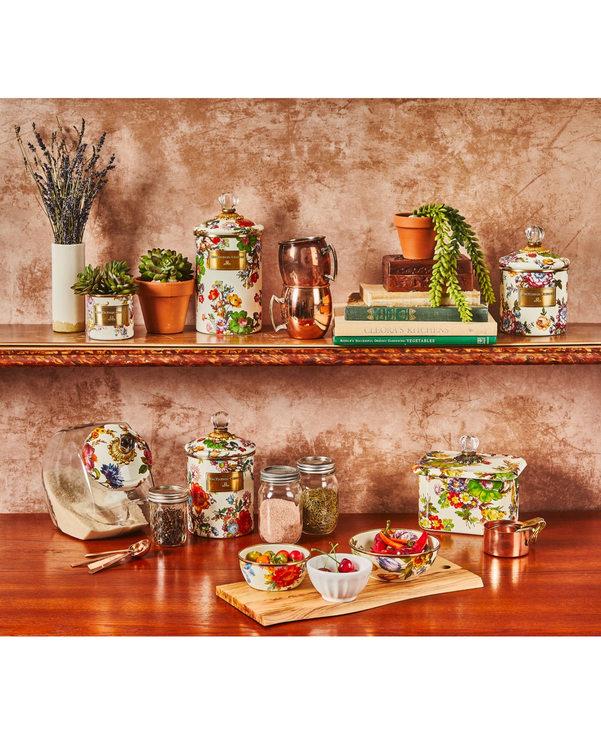 MACKENZIE-CHILDS FLOWER MARKET GLASS COOKIE JAR 