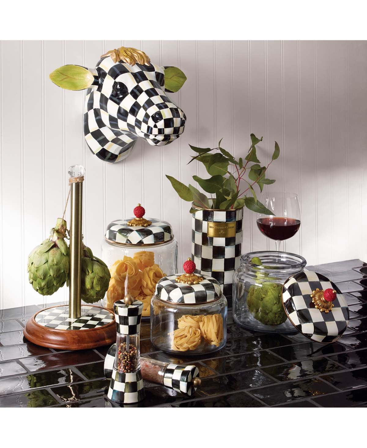 Mackenzie-childs Mackenzie Childs Courtly Check Wood Paper Towel Holder In No Color