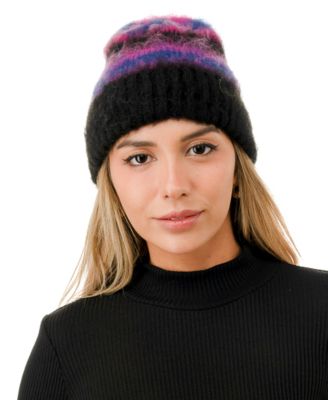 Stripe Fuzzy Hair Beanie