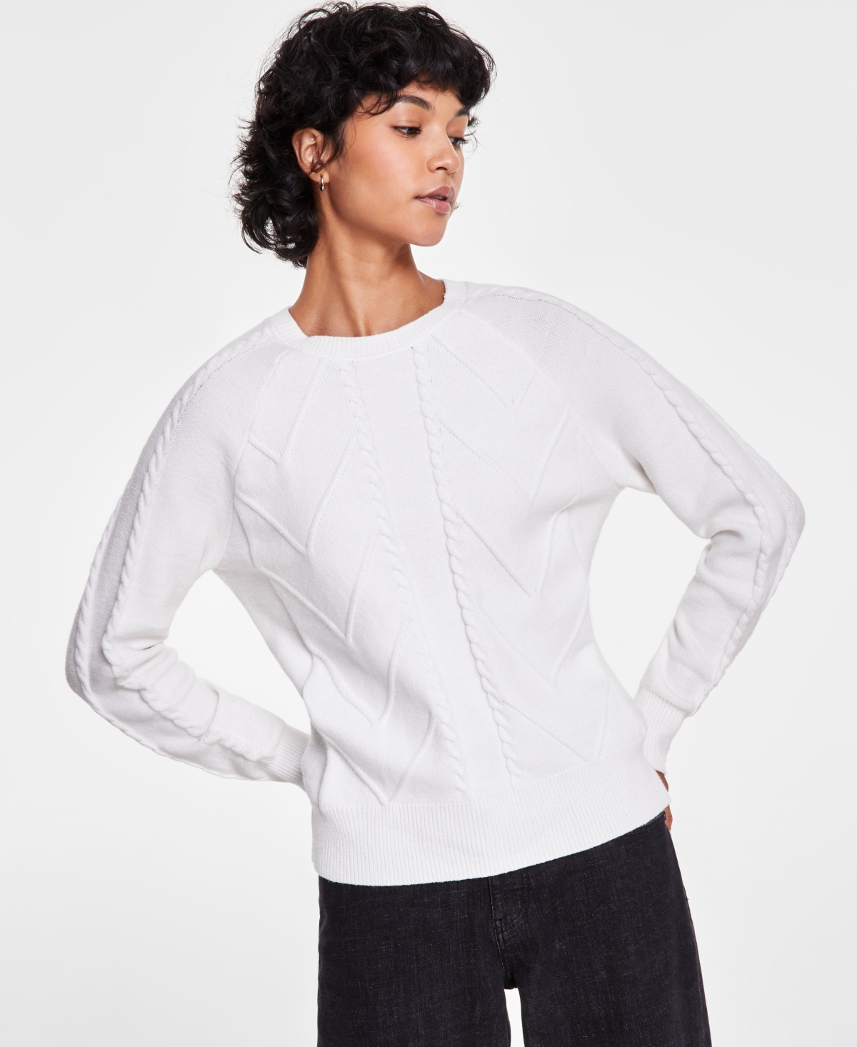 Women's Crewneck Raglan-Sleeve Sweater - Porcelain