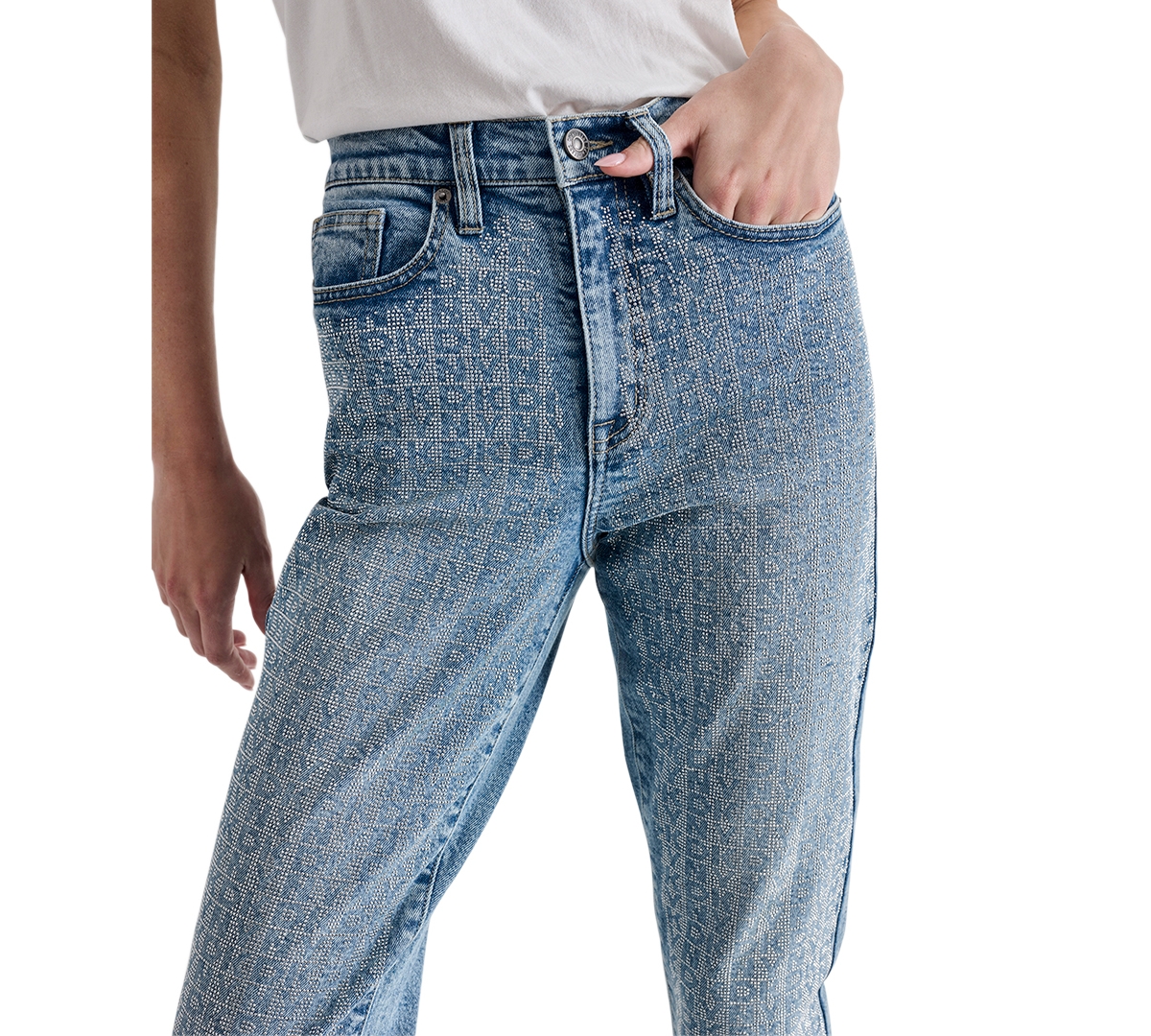 Dkny Jeans Women's High-Rise Logo Embellished Slim Straight Jeans
