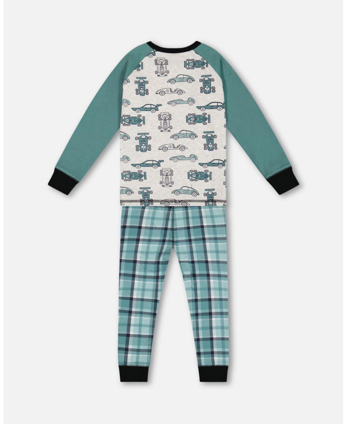 Deux par Deux Toddler Boys Organic Cotton Two Piece Pajama Set- Green printed cars
