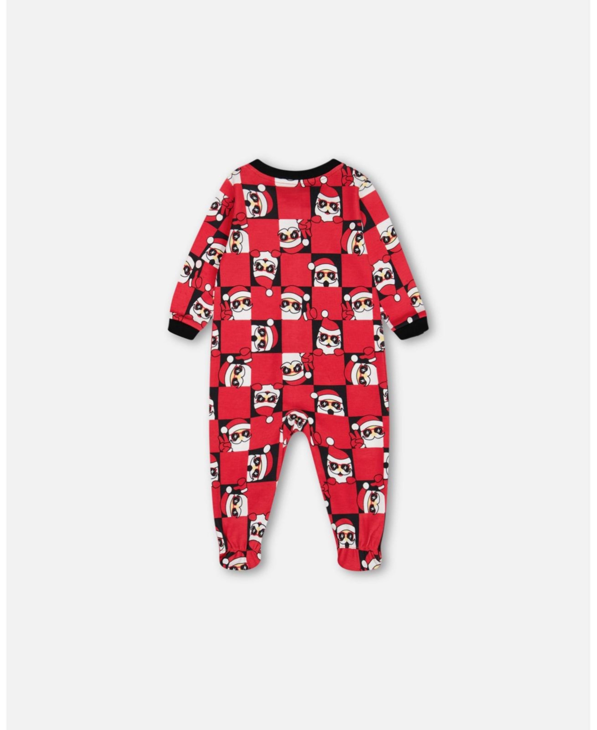 Deux par Deux Baby Boys Baby Organic Cotton One Piece Pajama- Red printed santa