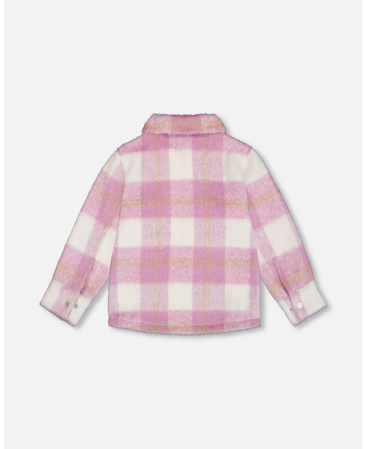 Deux par Deux Big Girls Overshirt Wool-Effect With Pockets Plaid Lilac And Off White - Plaid lilac and offwhite