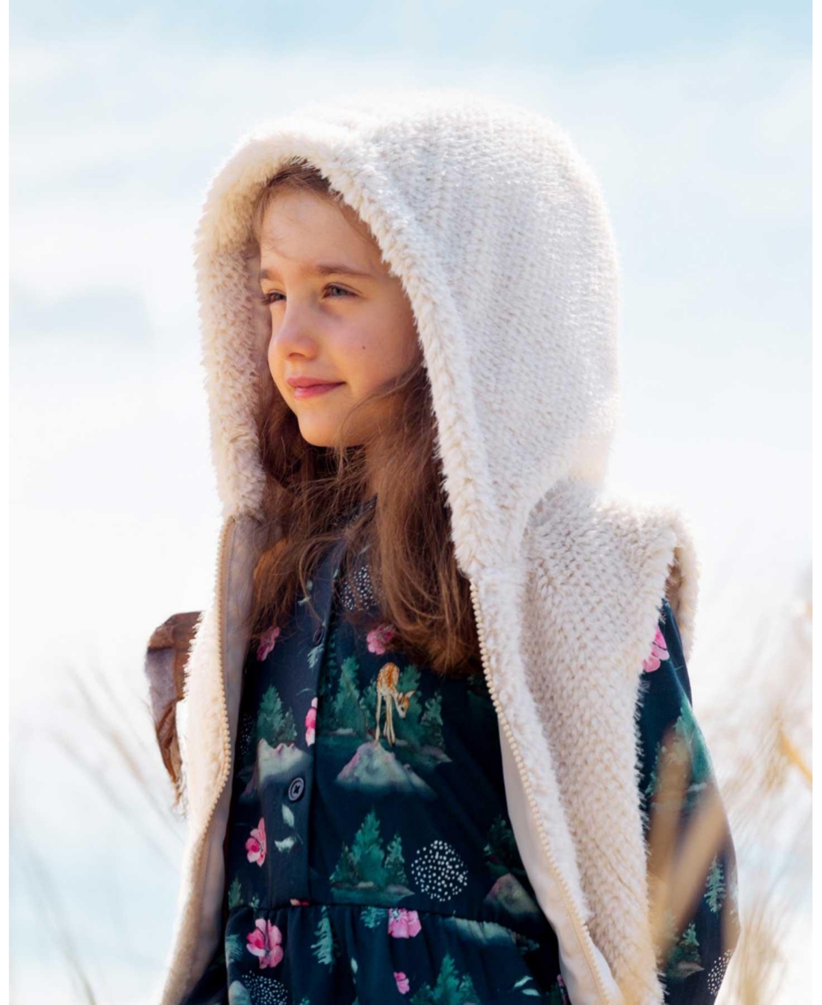 Deux par Deux Big Girls Hooded Vest With Pocket- Beige