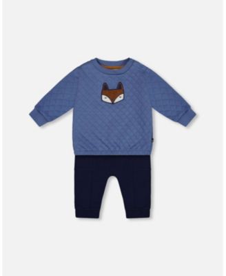 Deux Par Deux Quilted Sweatshirt and Fleece Pant Set - Blue Fox Deux Par Deux Quilted Sweatshirt and Fleece Pant Set - Blue Fox