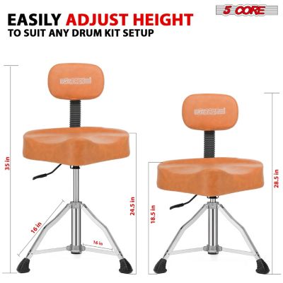 5Core Drum Throne 4" Cushion Padded Stool w Backrest Airlift Height Adjustable Chair w 441Lb Capcity