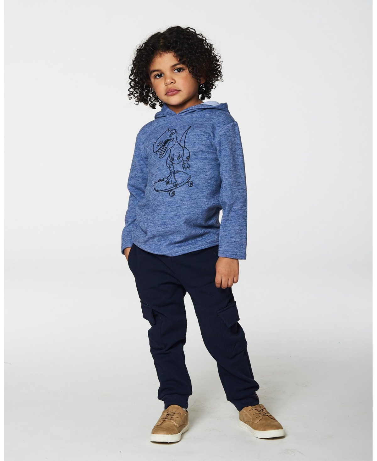 Deux par Deux Big Boys Super Soft Brushed Hooded T-Shirt With Print- Blue
