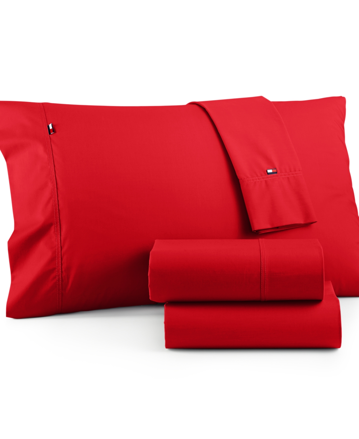 Tommy Hilfiger Solid Core Full Sheet Set Bedding In Red