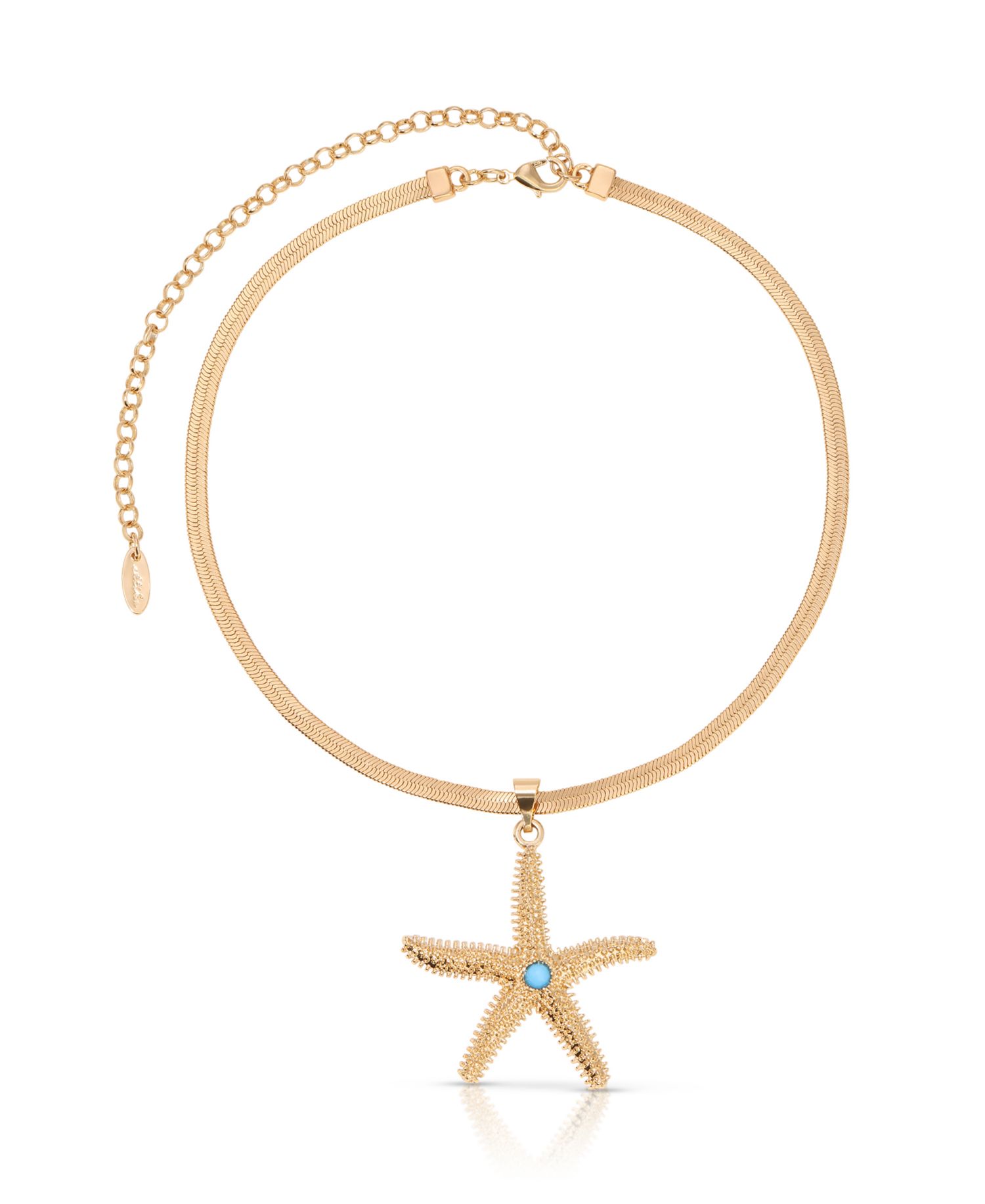 Turquoise Starfish Pendant Herringbone Chain Necklace