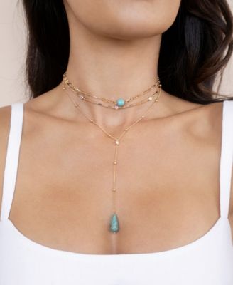 Turquoise 18k Gold Plated Multi-Chain Choker