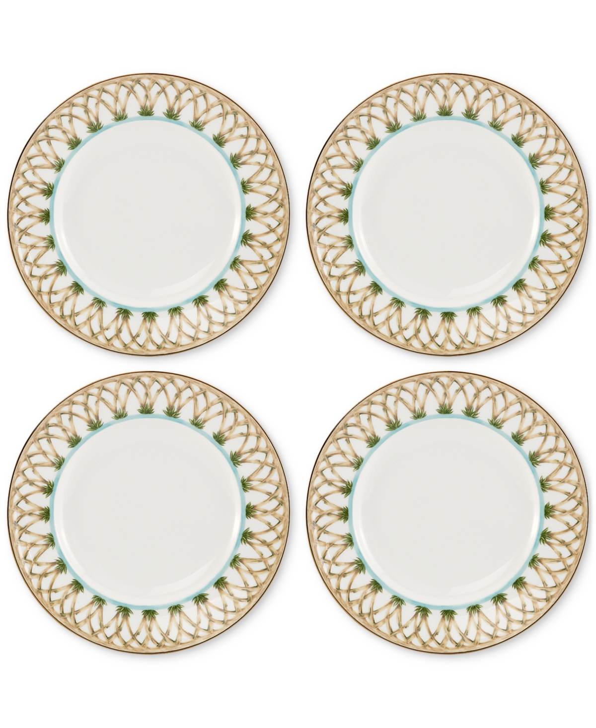 Lenox British Colonial Bamboo Accent Plates, Set Of 4 In White