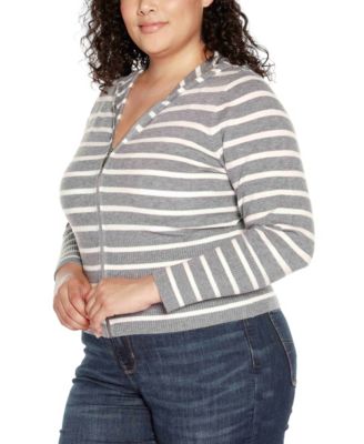 Plus Size Striped Hooded Cardigan Sweater
