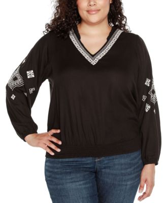 売れ筋商品|||ベルディーニ カットソー トップス レディース Black Label Womens Embroidered Blouson Sleeve V-Neck Blouse Top Black Belldini Black Label Women's Embroidered Blouson Sleeve V