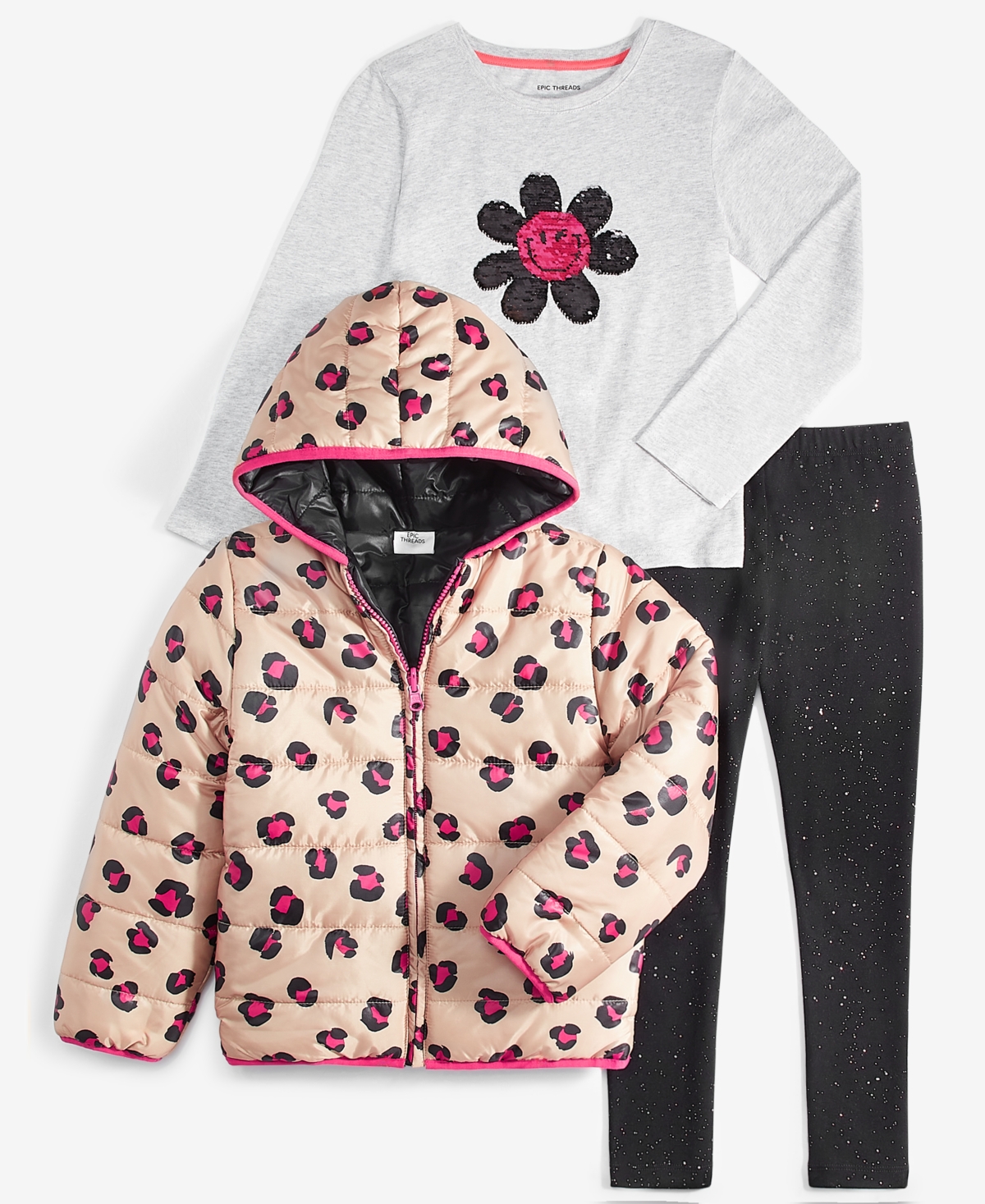 Epic Threads Girls Long-Sleeve Sequin Wink Flower Graphic T-Shirt, Created for Macy's