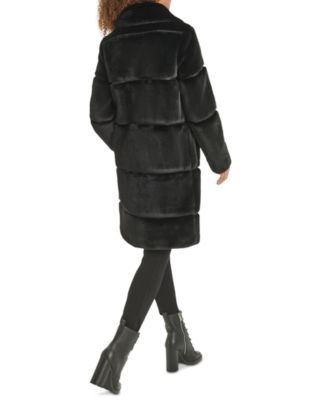 Women's Faux-Leather Trim Faux-Fur Coat