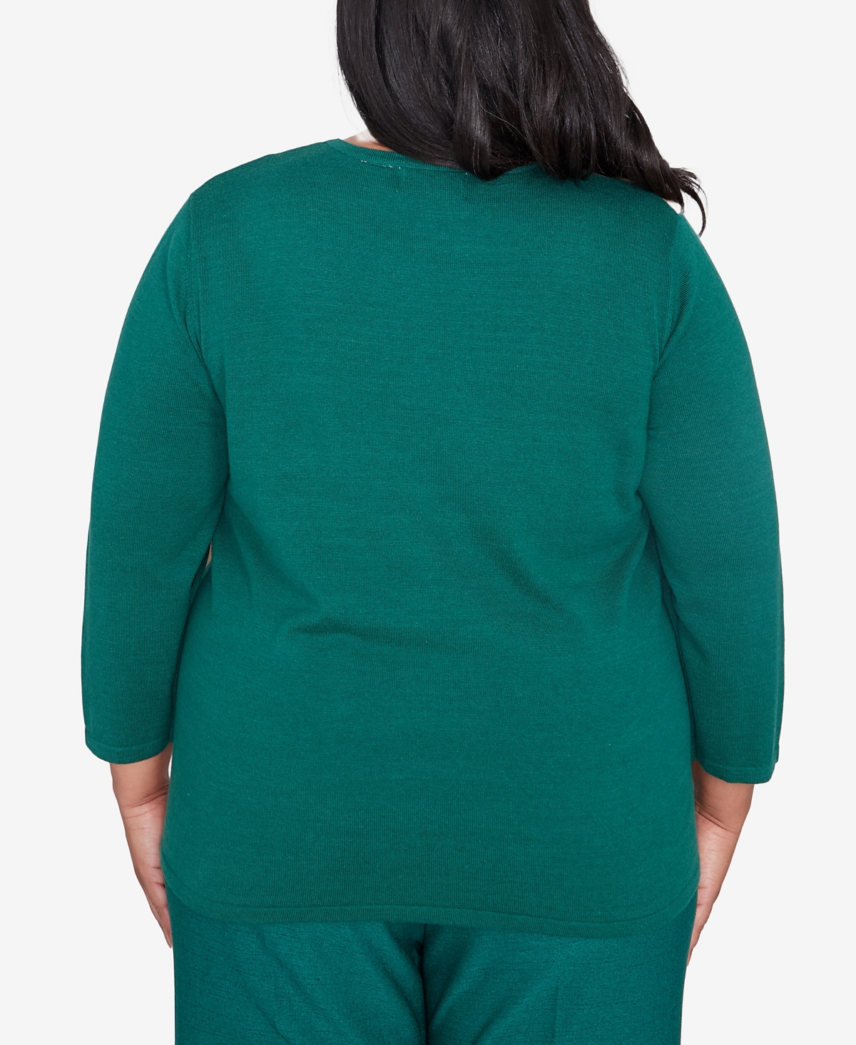 Alfred Dunner Plus Size Emerald Isle Color Blocking Gold Trim Sweater In Multi Green