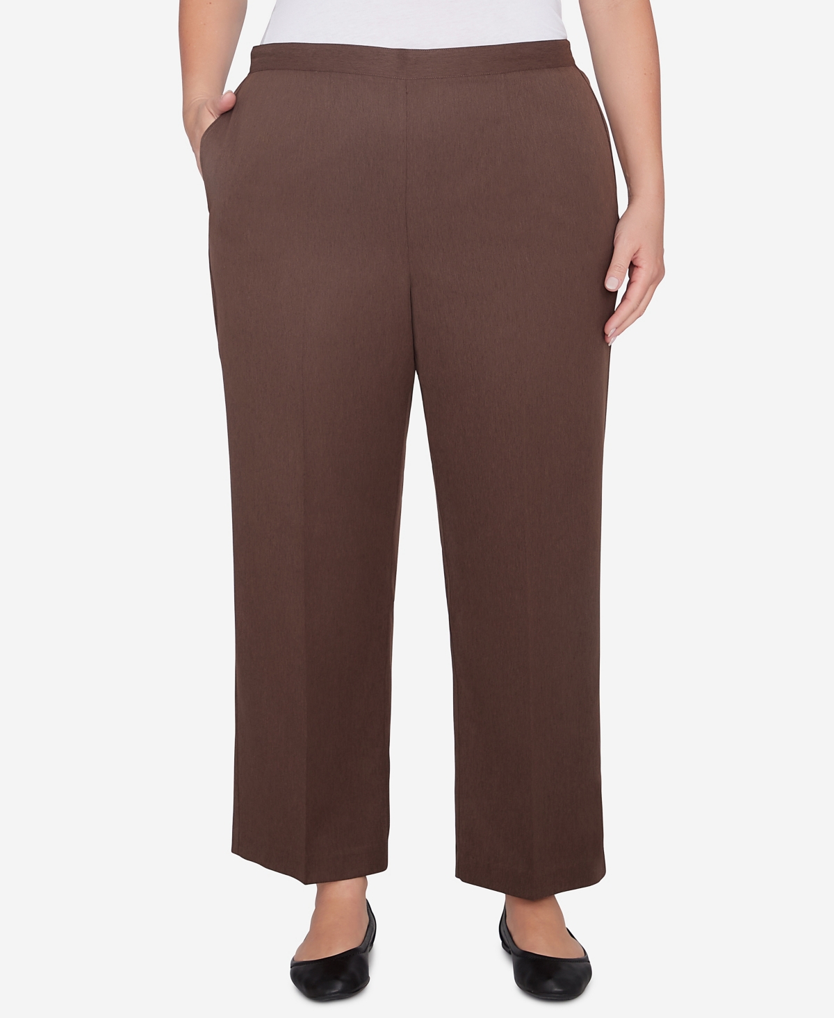 Alfred Dunner Plus Size Wine Country Classic Slant Pocket Average Length Pant In Chocolate