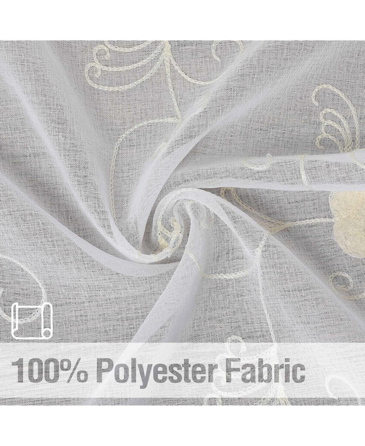 Caromio Floral Embroidered Voile Sheer Kitchen Tier Curtain Pair, 52