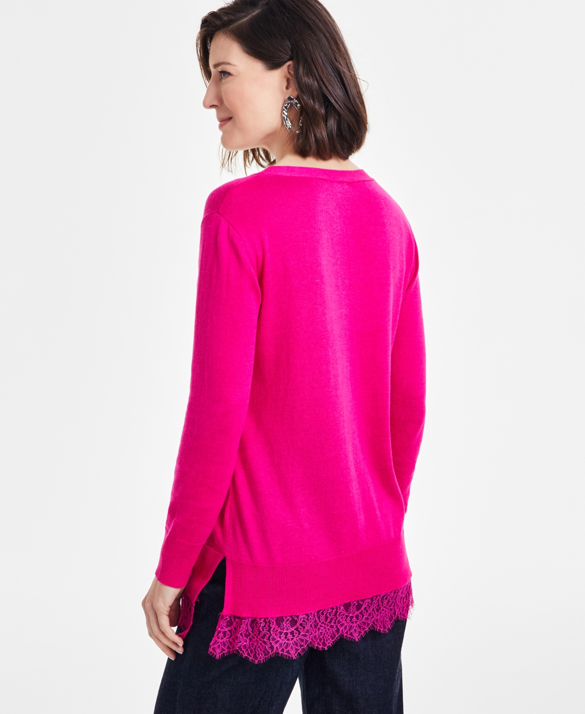 INC INTERNATIONAL CONCEPTS WOMEN'S LACE-TRIM TUNIC SWEATER, CREATED FOR MACY'S 