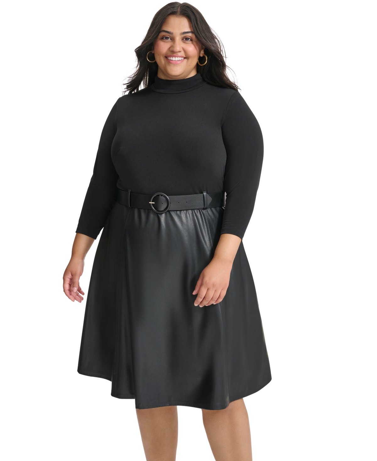 Calvin Klein Plus Size Mixed-Media Fit & Flare Dress