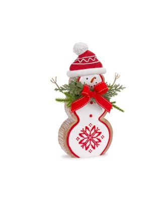 Nordic Snowflake Snowman Figurine with Pine Bow Accent (Set of 2)