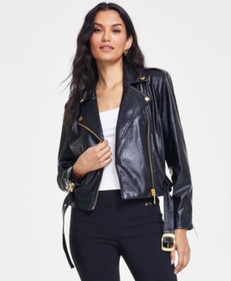 Macy's black leather jacket hotsell