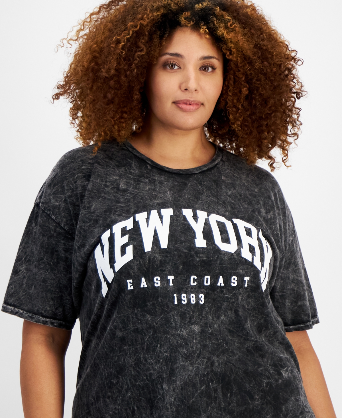 Rebellious One Trendy Plus Size Cotton Mineral-Wash Graphic T-Shirt