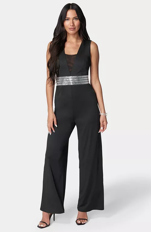 women's embellished wide leg jumpsuit