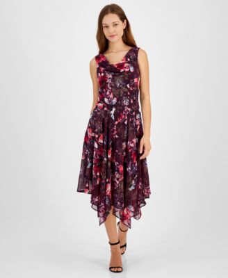 Robbie Bee - Petite Cowl-Neck Handkerchief-Hem Dress