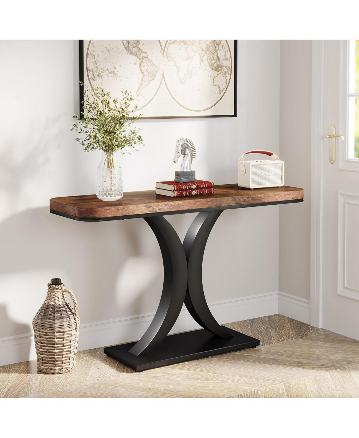 Tribesigns Modern Gold Console Table, 40 inch Narrow Entryway Foyer Table with Geometric Base, Rustic Hallway Accent for Living Room, Entrance