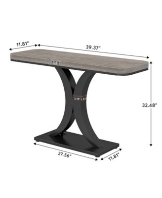 Modern Gold Console Table, 40 inch Narrow Entryway Foyer Table with Geometric Base, Rustic Hallway Accent Table for Living Room, Entrance