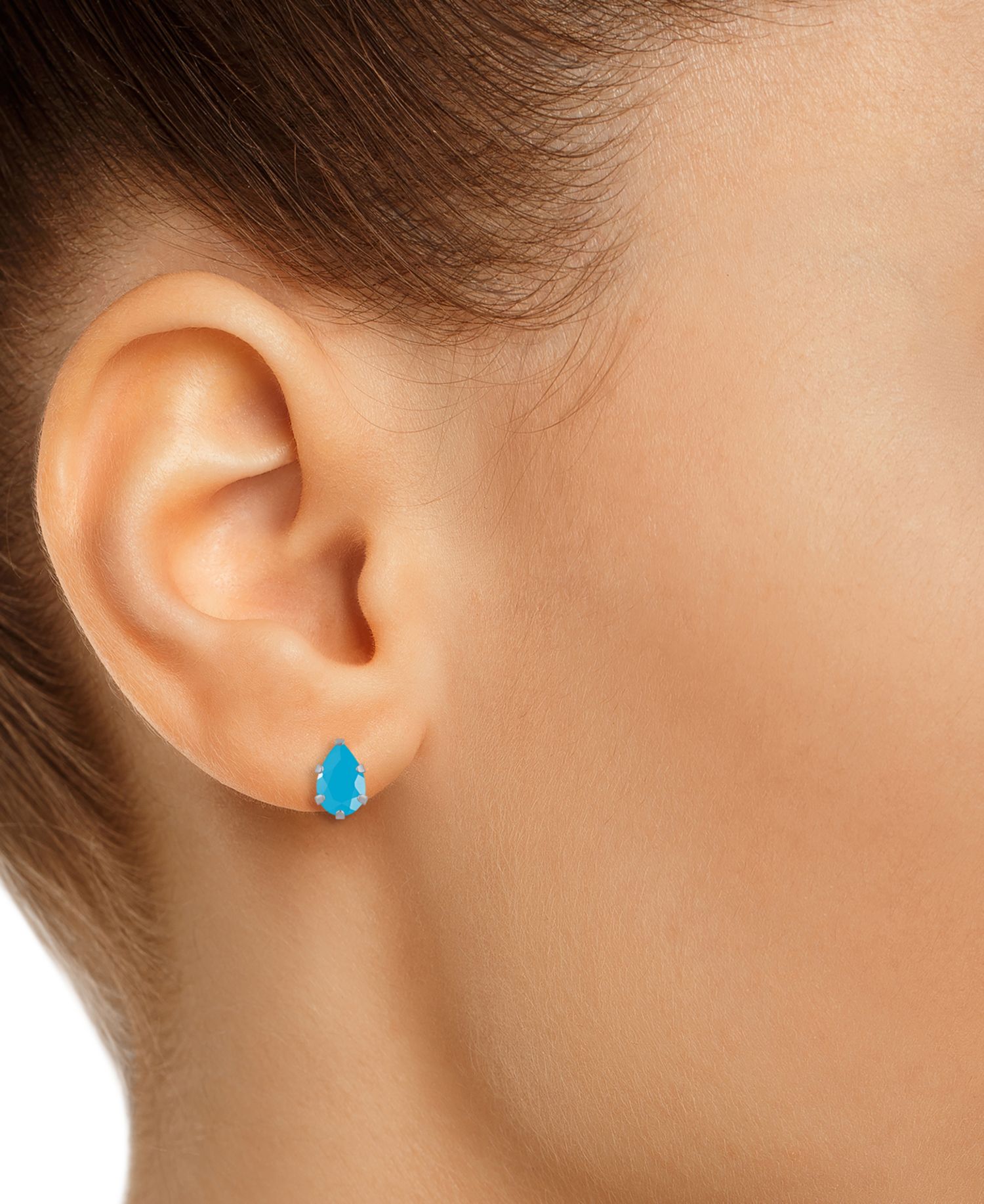Turquoise Pear Solitaire Six Prong Stud Earrings in 14k Gold