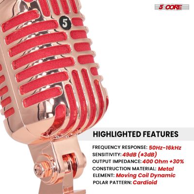 Classic Retro Dynamic Microphone • Old Vintage Style Iconic Unidirectional XLR Vocal Mic RTRO MIC COPPER