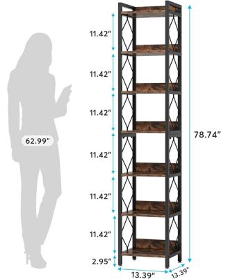 78.7 Inch Extra Tall Narrow Bookshelf, 8 Tier Bookcase for Small Spaces, Freestanding Display Shelves