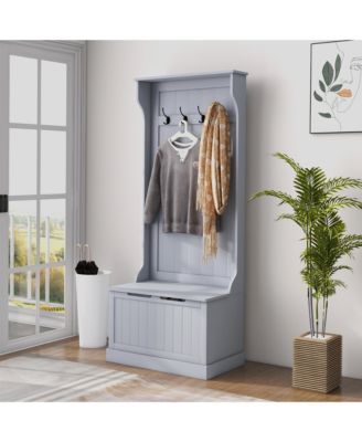 Hall Tree with Coat Rack, Storage and Sitting Bench,