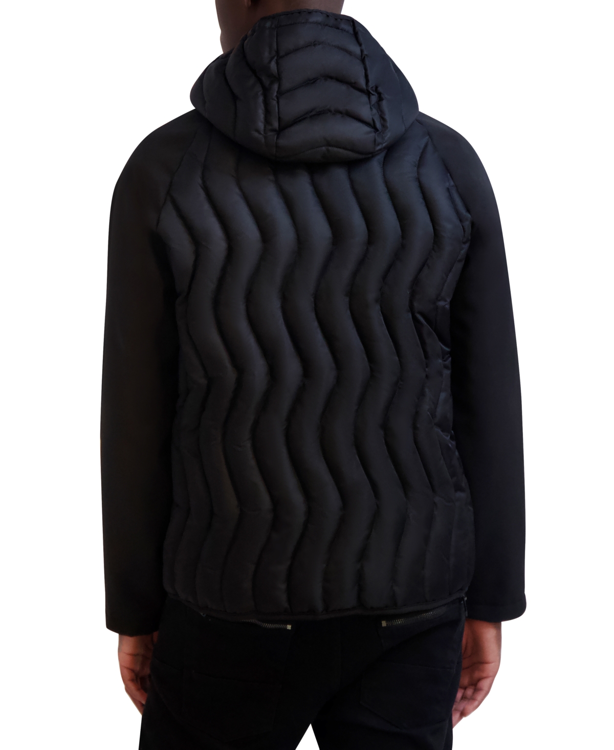KARL LAGERFELD MEN'S MIXED MEDIA MID-WEIGHT PUFFER JACKET 