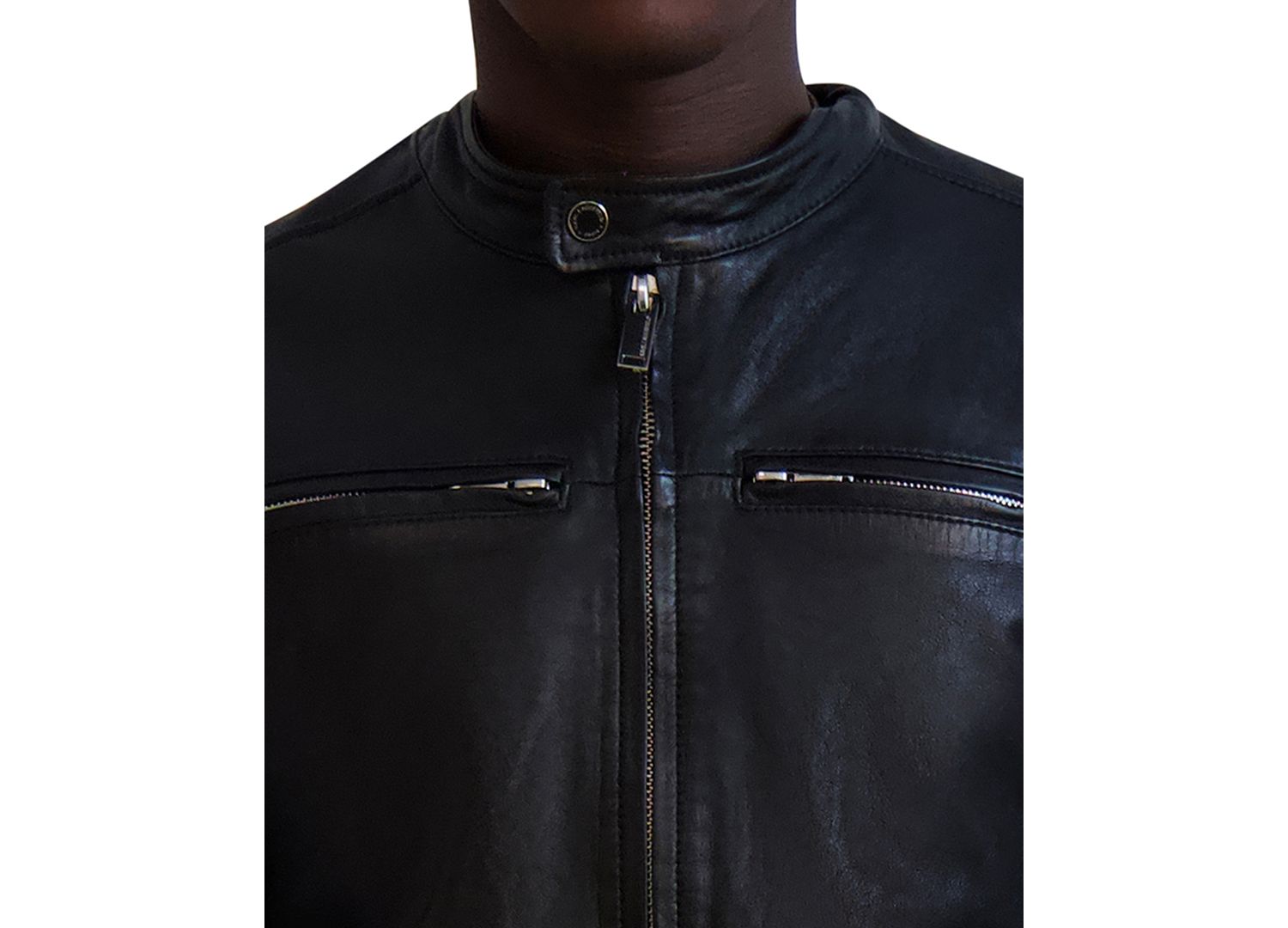 Paris Men's Band-Collar Distressed Leather Jacket