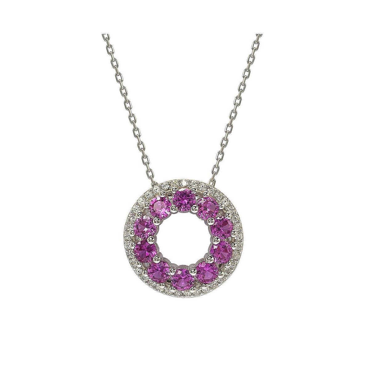 Pink Sapphire & Lab-Grown White Sapphire Double Circle Eternity Pendant Necklace in Sterling Silver by Suzy Levian - Pink