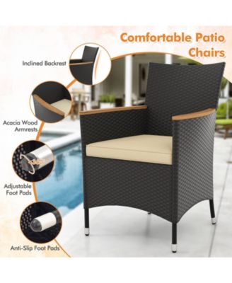 5PCS Dining Table Set for 4 Rattan Conversation Set w/ Umbrella Hole Patio