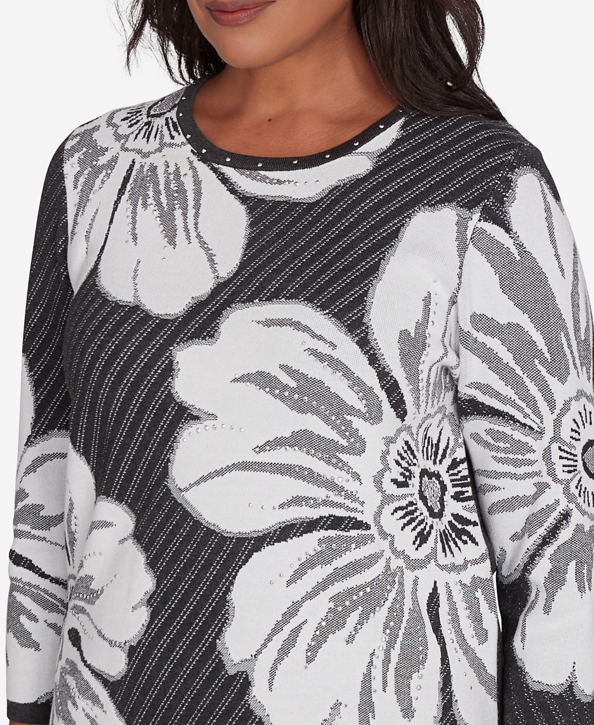 Alfred Dunner Women's Worth Avenue Floral Textured Sweater