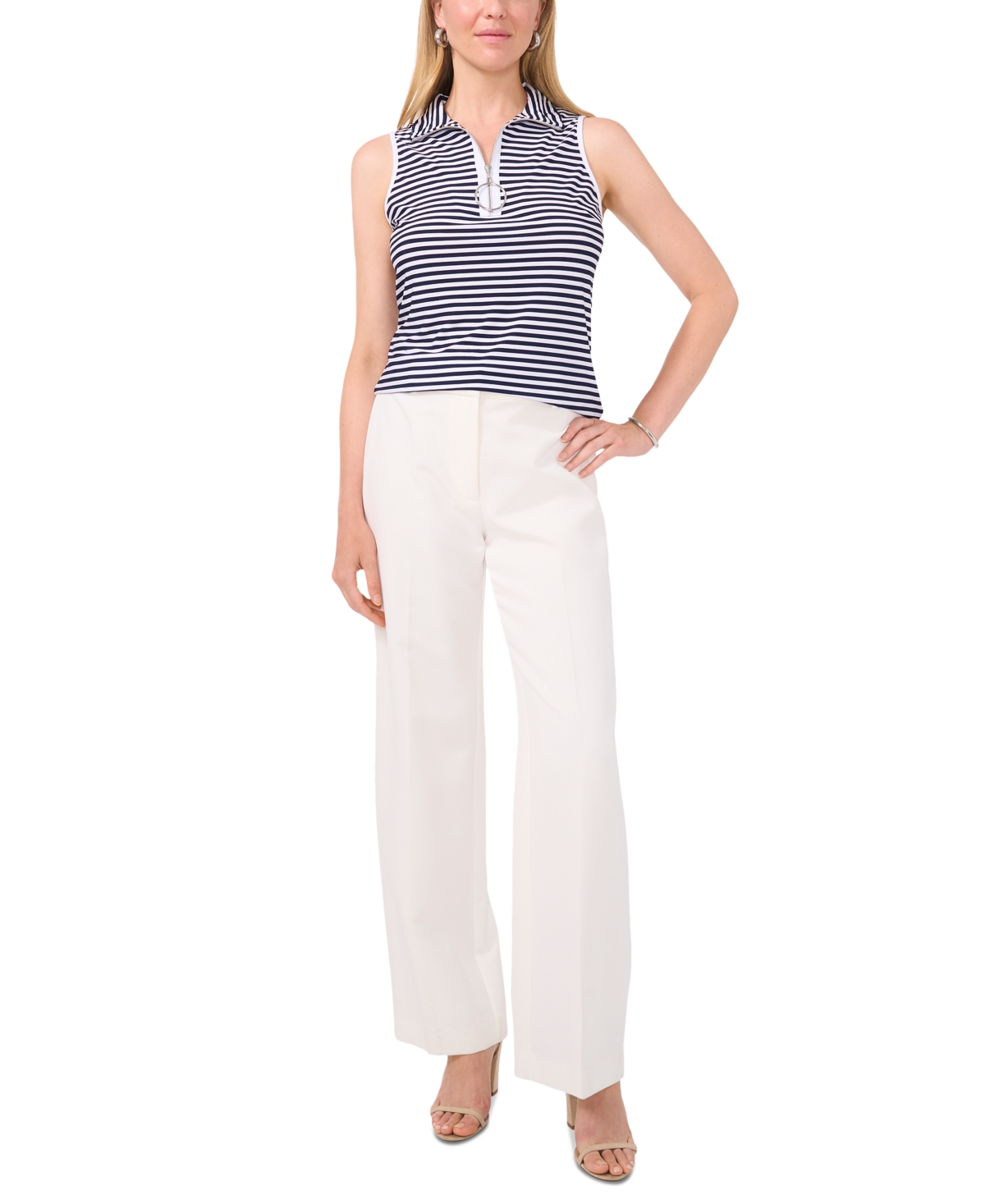 Sam & Jess Women's Striped Sleeveless Collared Top In Navy  White