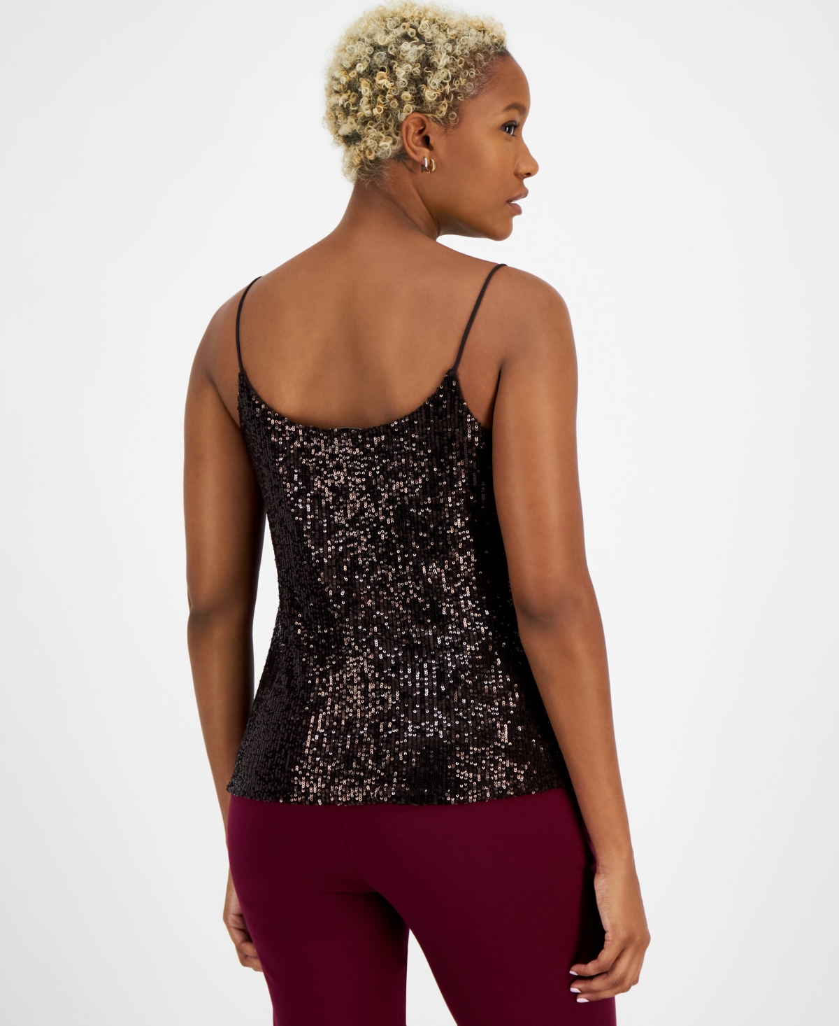 Bar Iii Women's Drape-Neck Sleeveless Sequin Tank Top, Created for Macy's