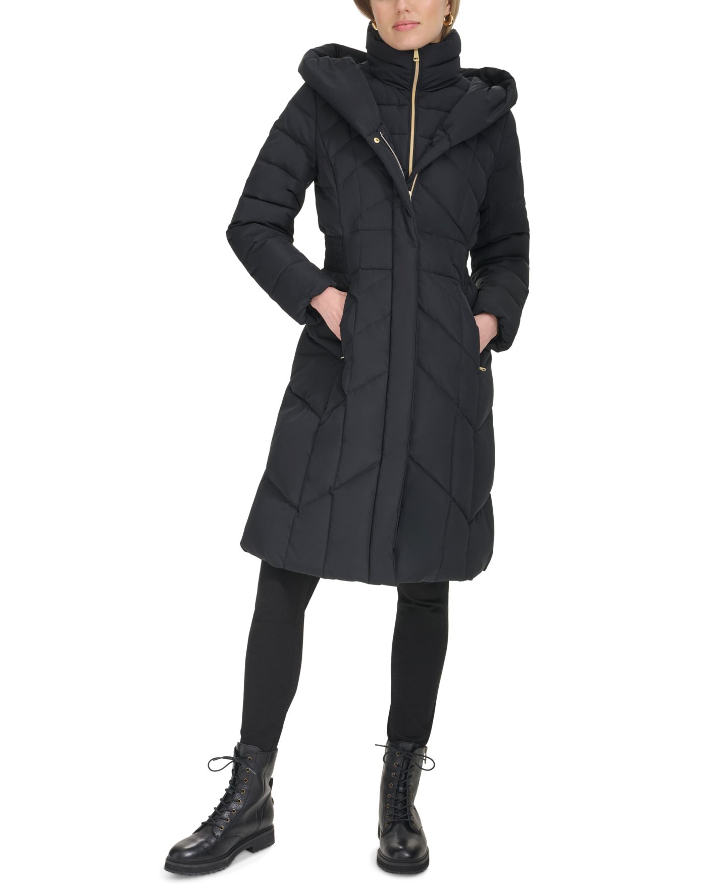 Женская куртка Cole Haan Bibbed Hooded Puffer, цвет: Чёрный — фото 2