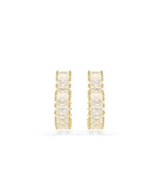 Baguette Cut, Heart, Small, White, Gold-Tone Plated atrix Hoop Earrings