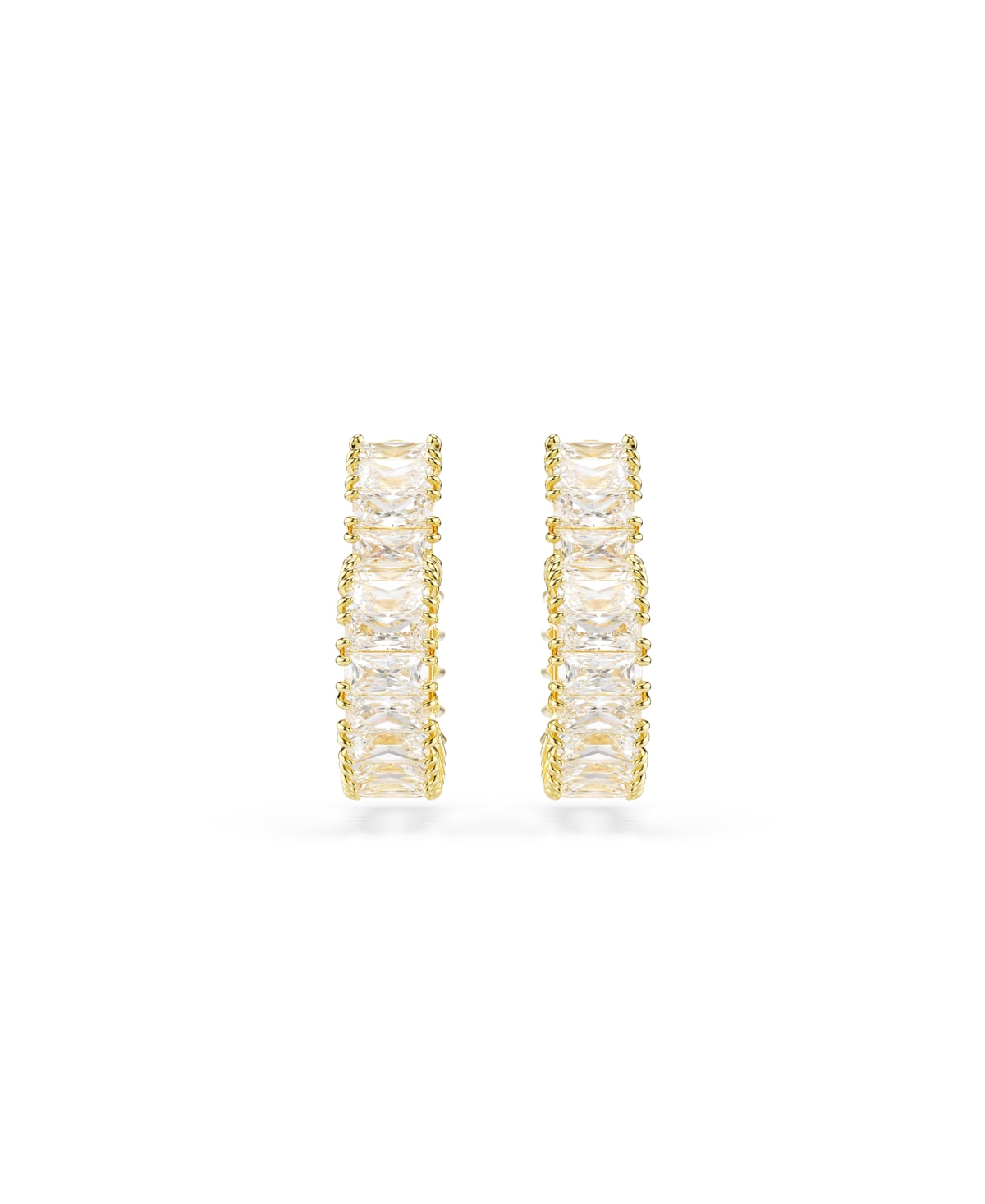 Swarovski Baguette Cut, Heart, Small, White, Gold-tone Plated Atrix Hoop Earrings In Gold
