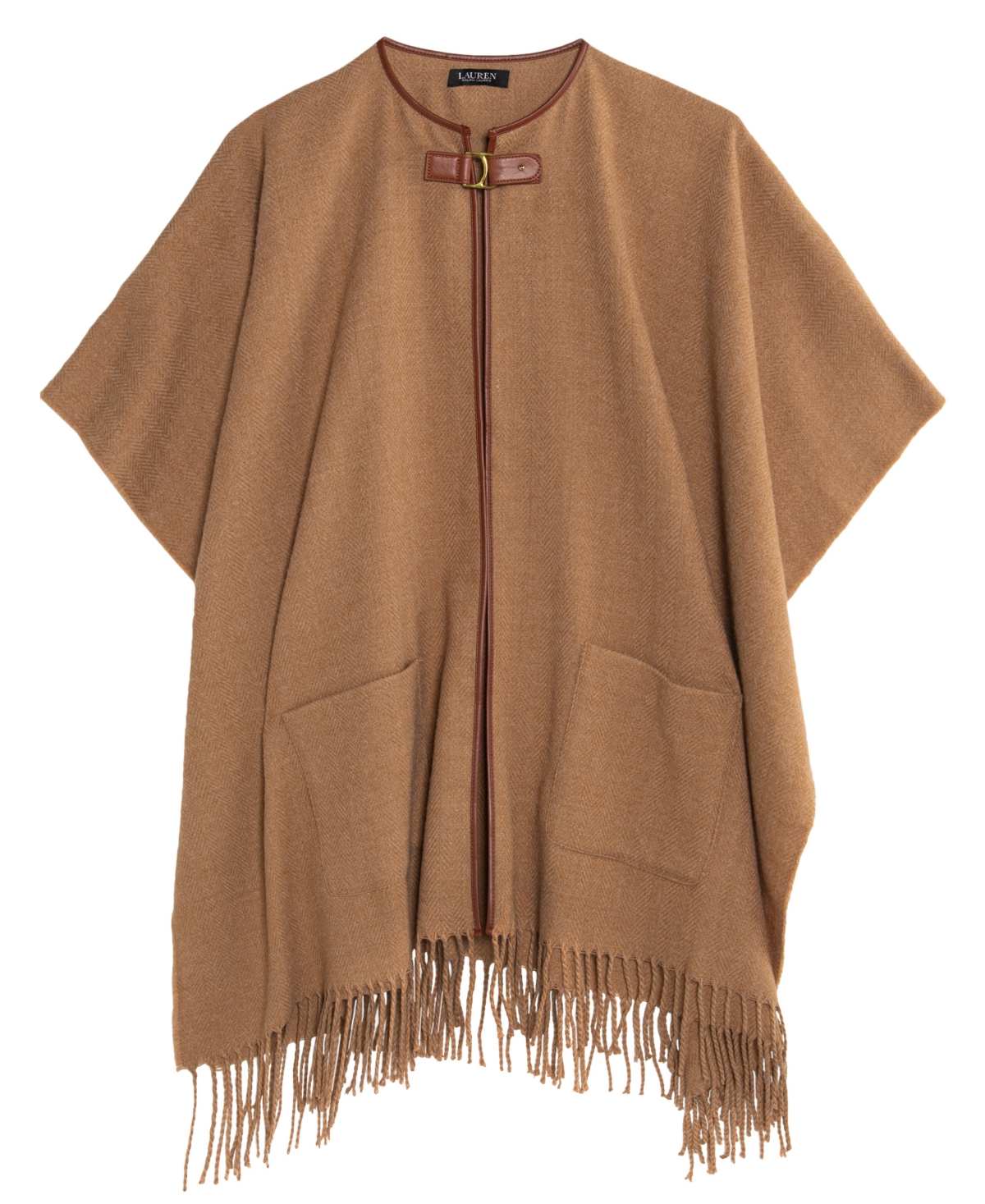 Women's Cape Sweater with Equestrian Buckle - Classic Camel